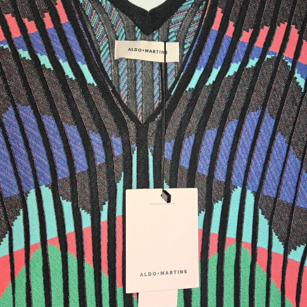 ALDO MARTINS Dress Atria Knit Black/Red/Blue/Green Midi Women Size Small NEW NWT - Picture 3 of 10